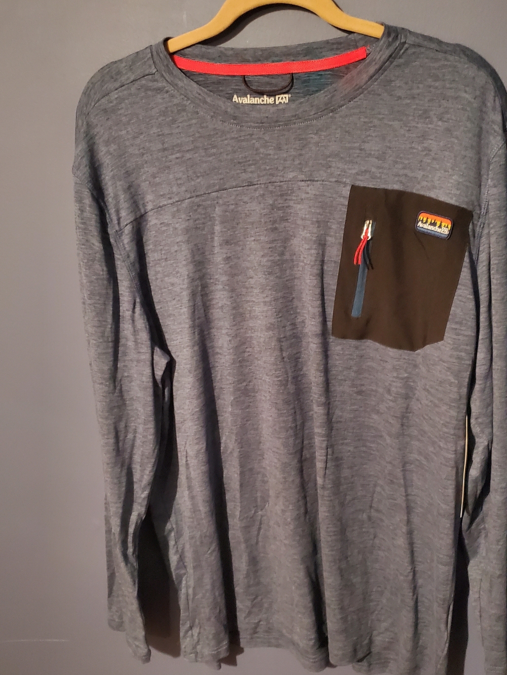 Avalanche Slate Blue Long Sleeve Tee with Black Pocket